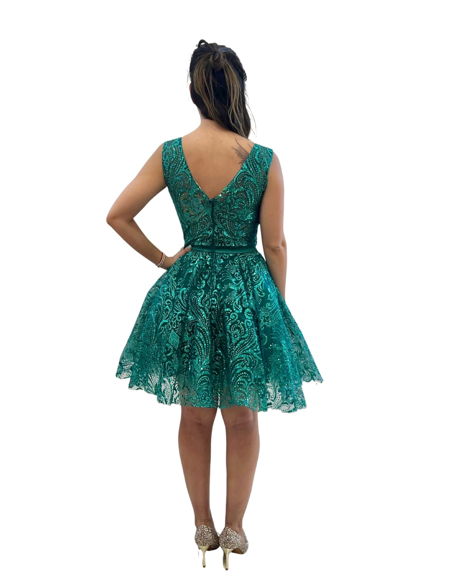 Vestido corto purpurina 21089