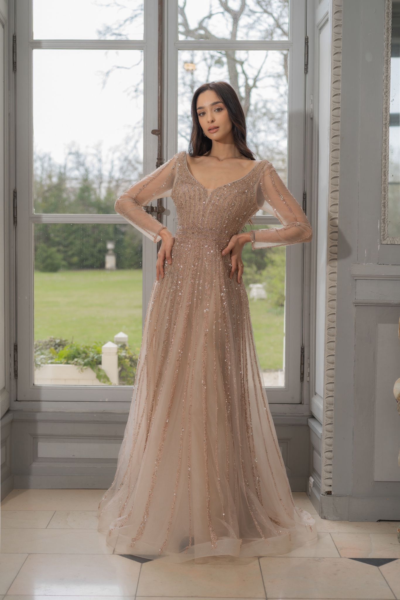 Long sleeve glitter dress 6565