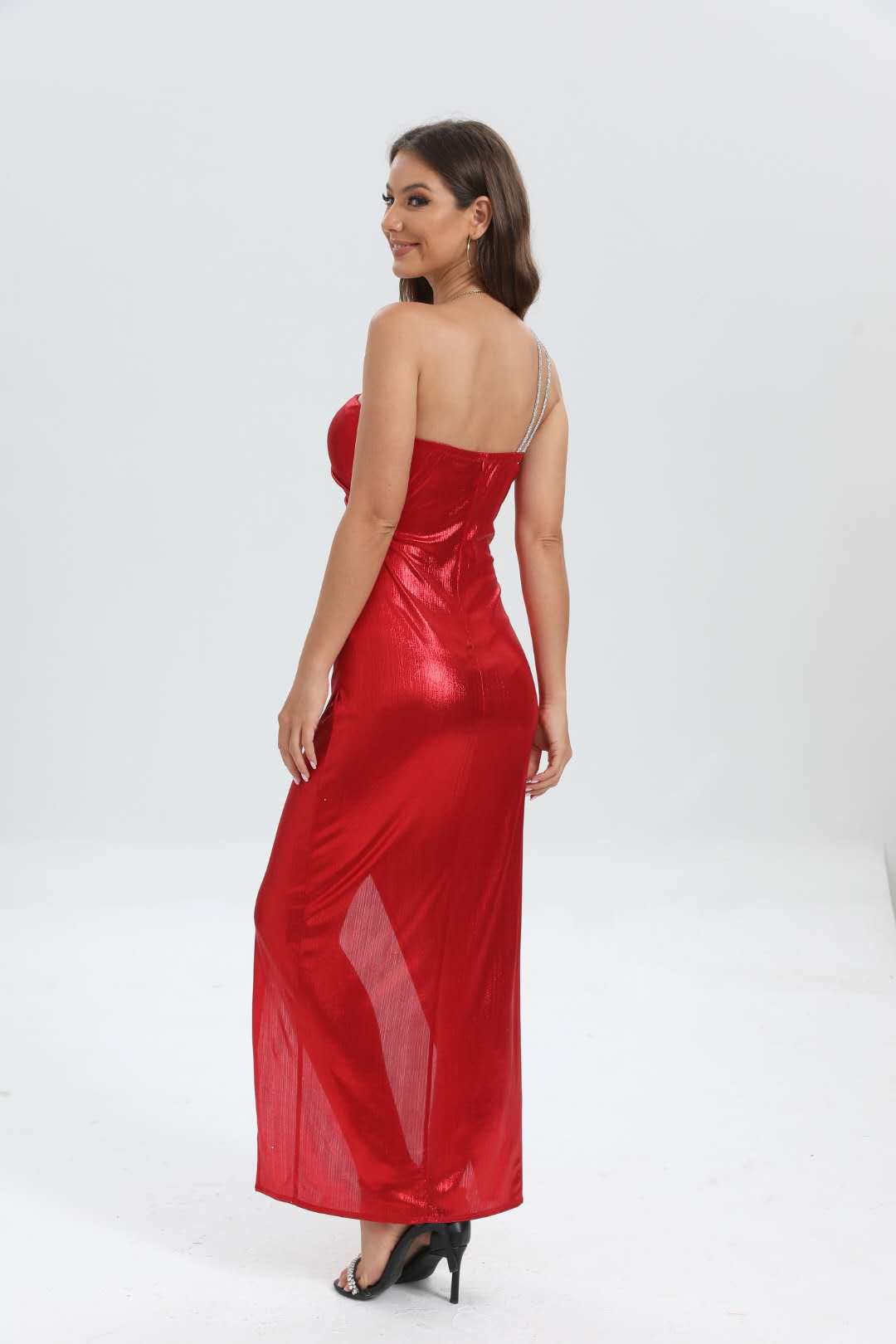 Vestido ajustado de tela brillosa JR-2219