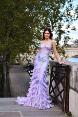 Vestido largo con plumas 24108