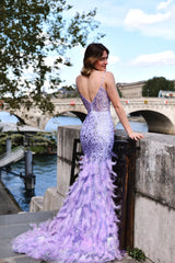 Vestido largo con plumas 24108