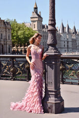 Vestido largo con plumas 24108