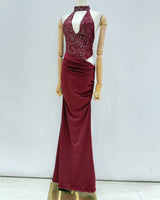 Vestido largo halter brillo 1757