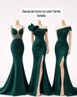 Damas de honor en Verde Botella