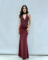 Vestido largo halter brillo 1757