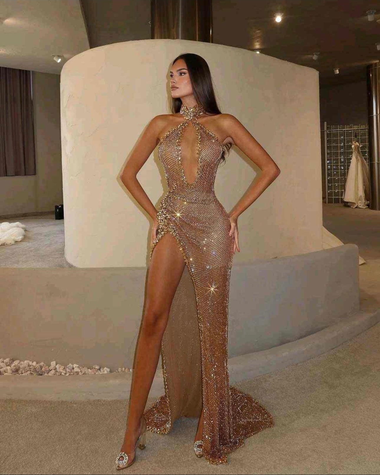 Vestido largo malla brillo TYS111