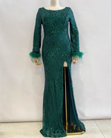 Vestido largo, con mangas y lentejuelas 31219