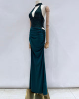 Vestido largo halter brillo 1757