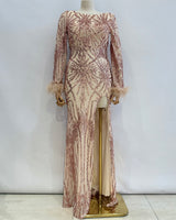 Vestido largo, con mangas y lentejuelas 31219