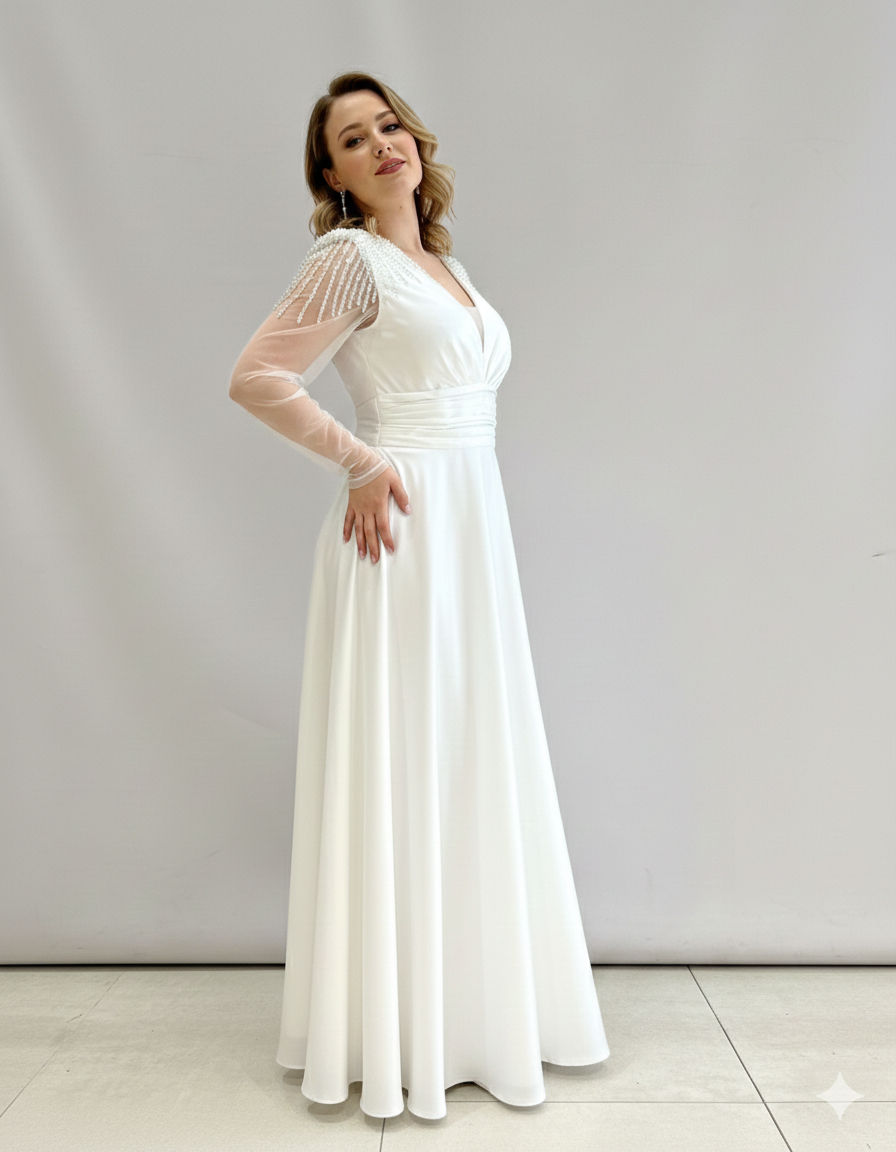 Vestido largo con mangas R8346