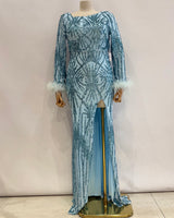 Vestido largo, con mangas y lentejuelas 31219
