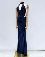 Vestido largo halter brillo 1757