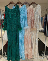 Long dress, with sleeves and sequins 31219