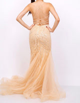 Long dress embroidered with rhinestones F8010