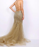 Long dress embroidered with rhinestones F8010