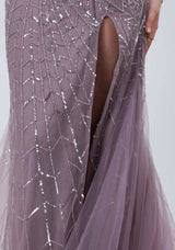 Long dress embroidered with rhinestones F8010