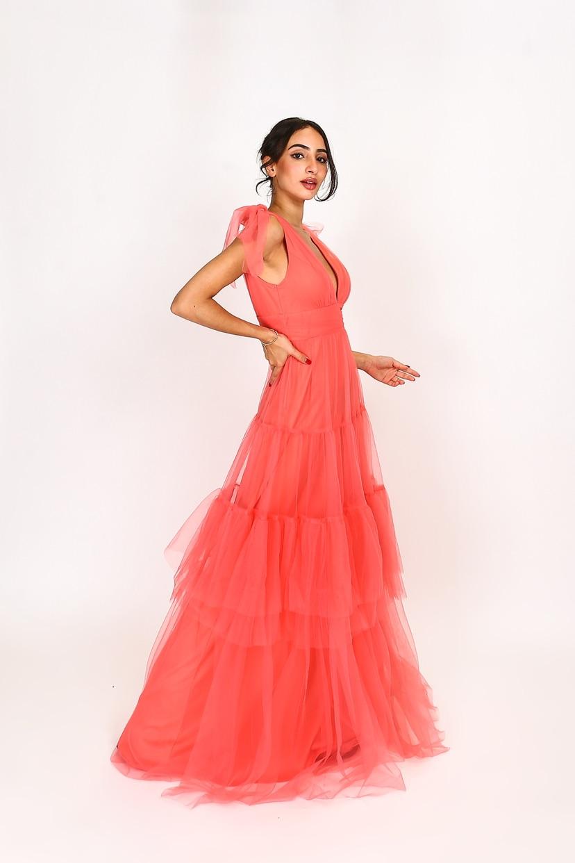 Vestido largo de tul 99139-A