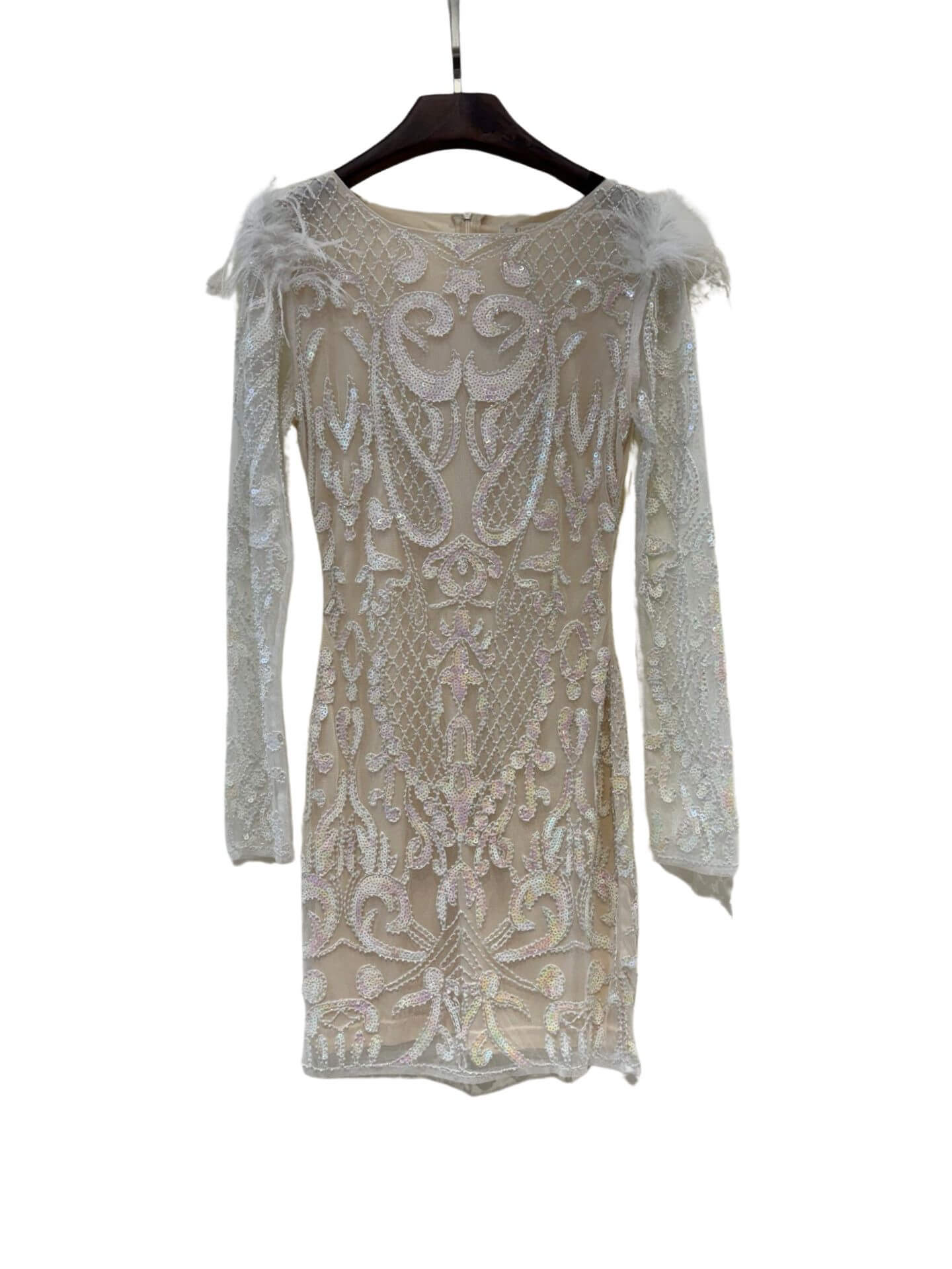 Long sleeve sequin dress with feather N20231