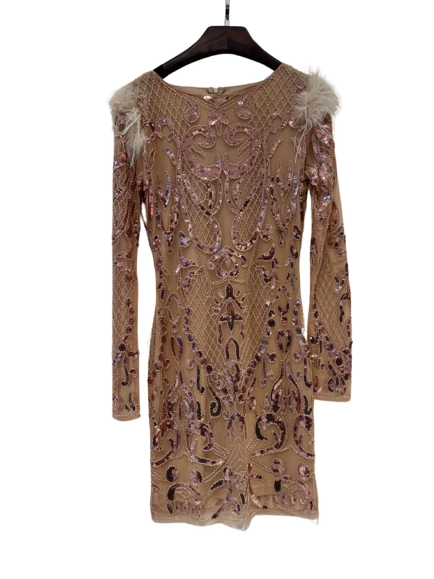 Long sleeve sequin dress with feather N20231