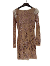 Long sleeve sequin dress with feather N20231