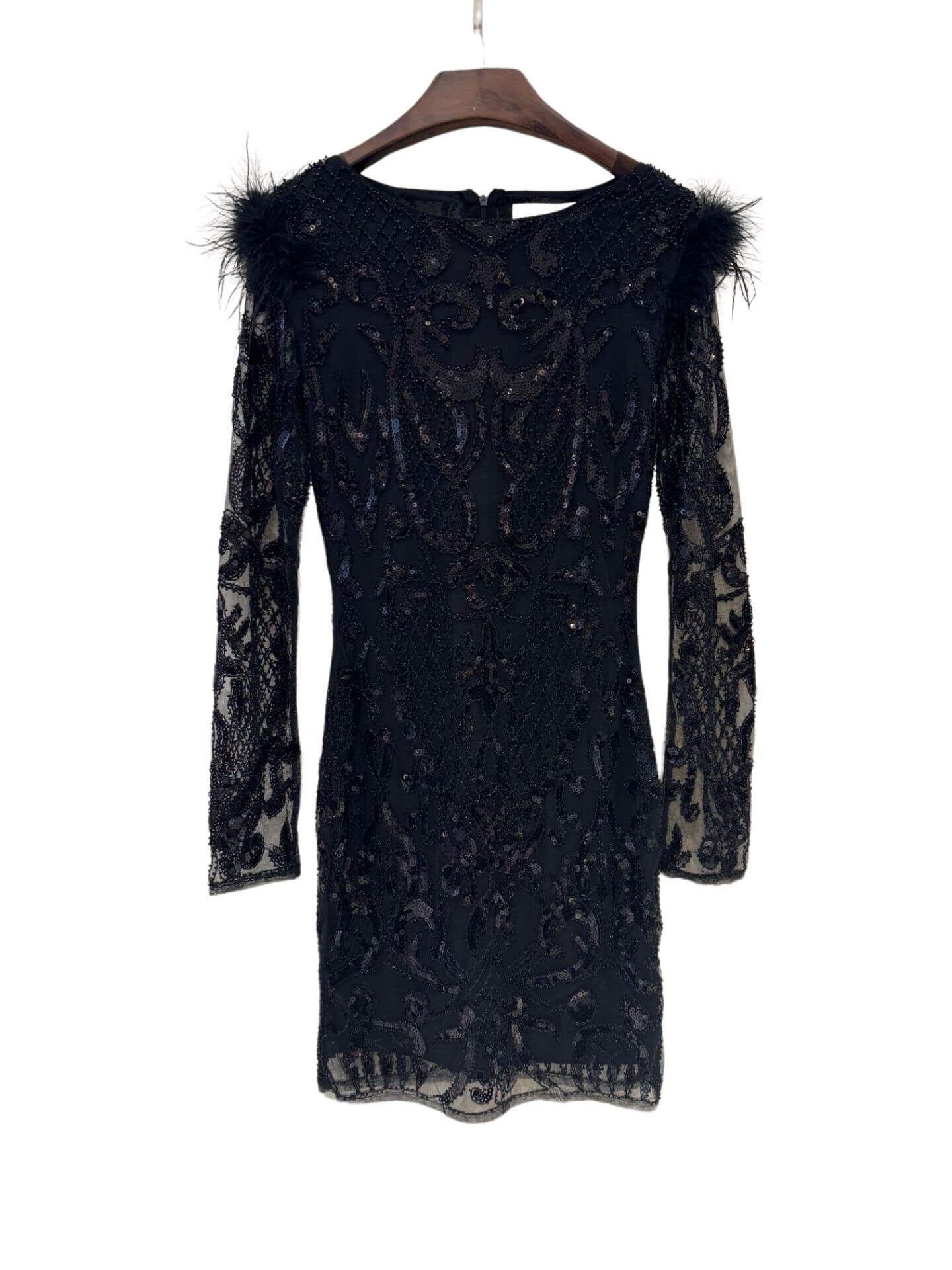 Long sleeve sequin dress with feather N20231