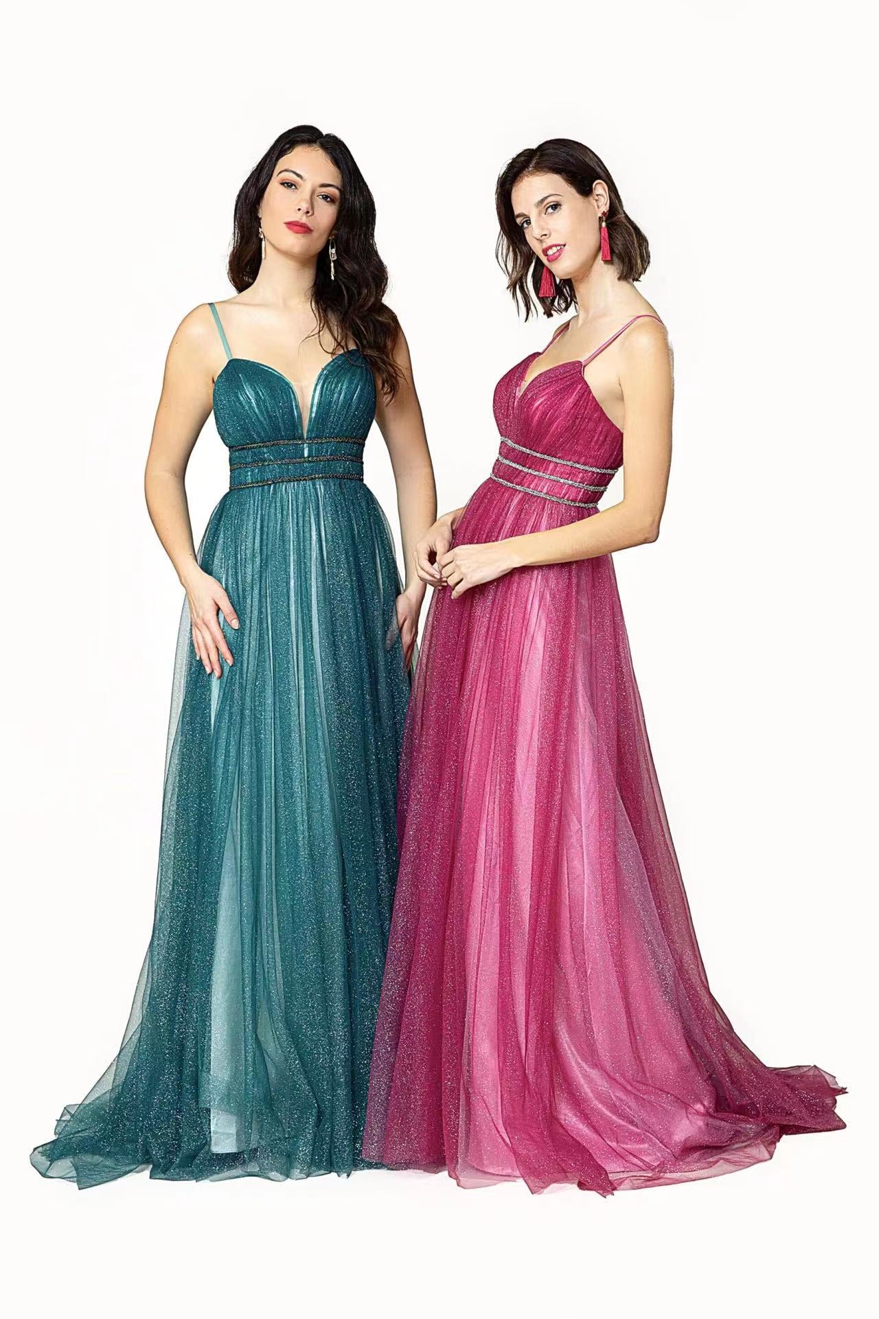 Vestido largo brillos 19077
