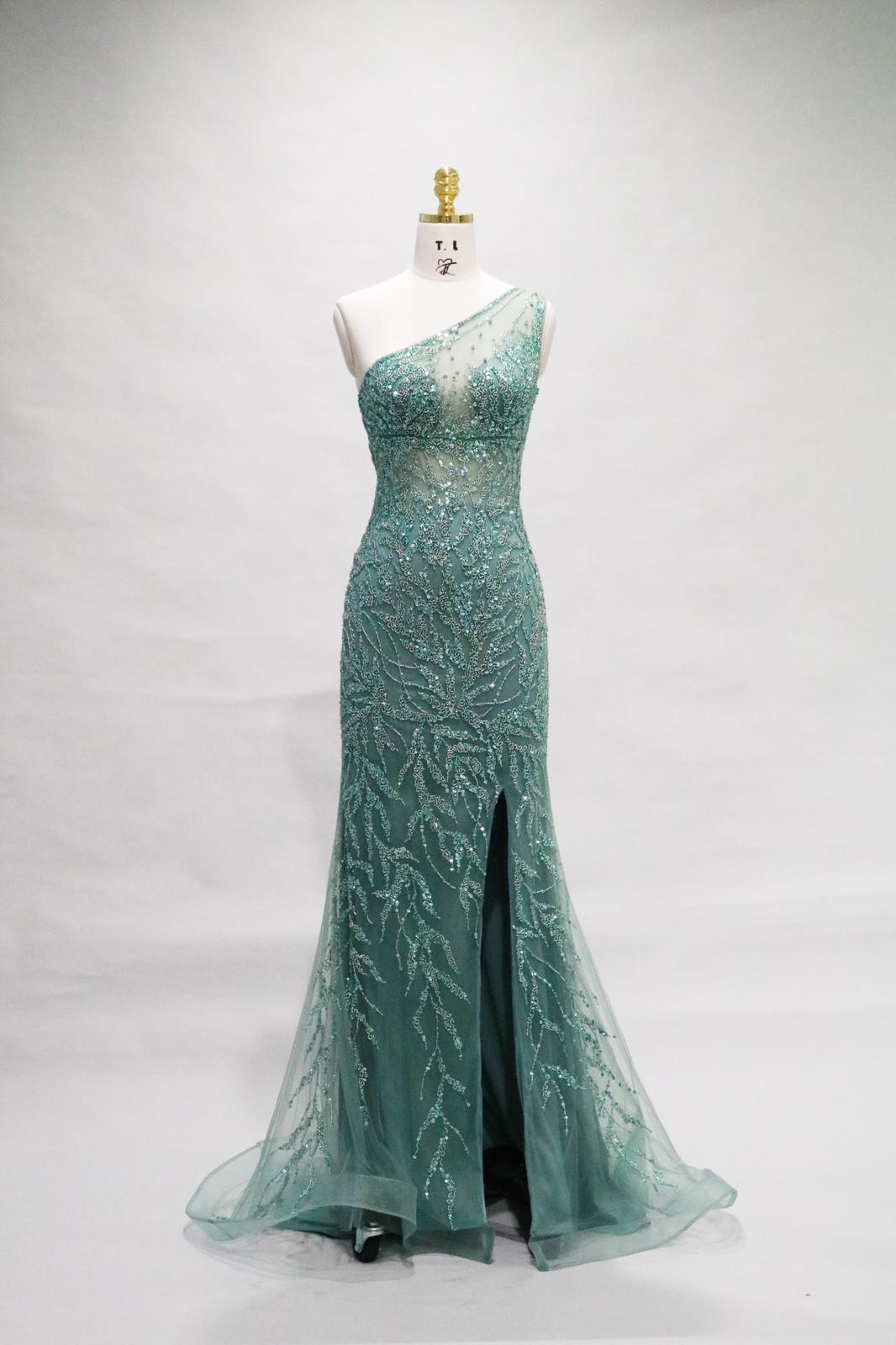 Vestido sirena, bordado con pedreria TL-5004